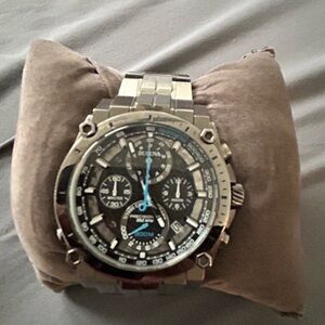 Bulova Silver Watch with Blue Accents